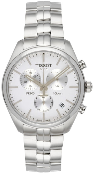 Tissot T Classic PR 100 Chronograph Silver Dial Silver Steel Strap Watch For Men - T101.417.11.031.00