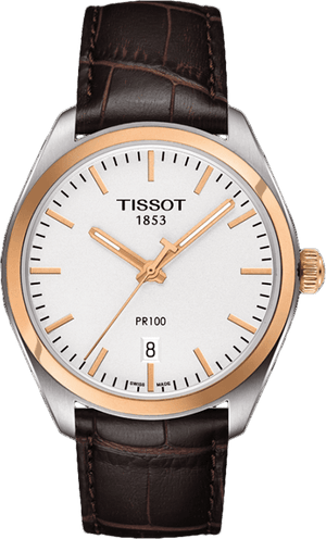 Tissot T Classic PR 100 Quartz White Dial Brown Leather Strap Watch for Men - T101.410.26.031.00