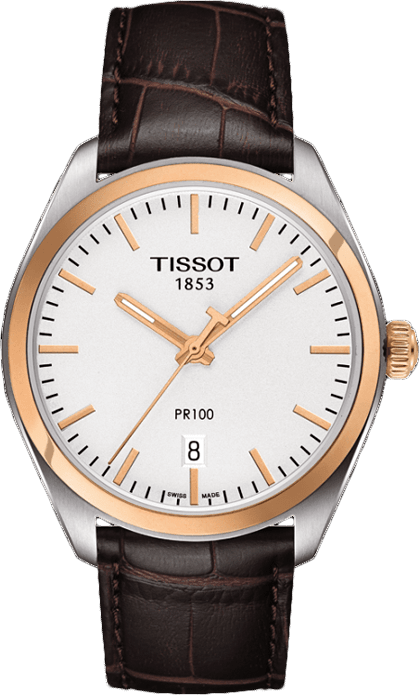 Tissot T Classic PR 100 Quartz White Dial Brown Leather Strap Watch for Men - T101.410.26.031.00