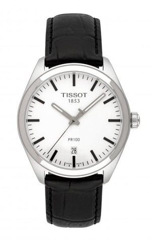 Tissot T Classic PR 100 White Dial Black Leather Strap Watch for Men - T101.410.16.031.00