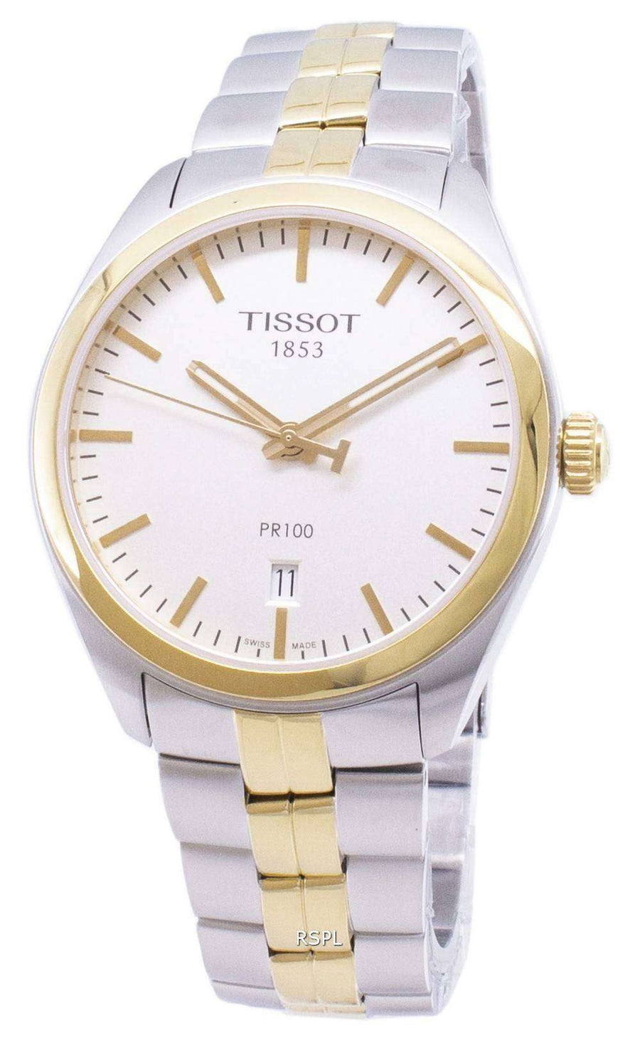 Tissot T Classic PR 100 White Dial Two Tone Steel Strap Watch for Men - T101.410.22.031.00