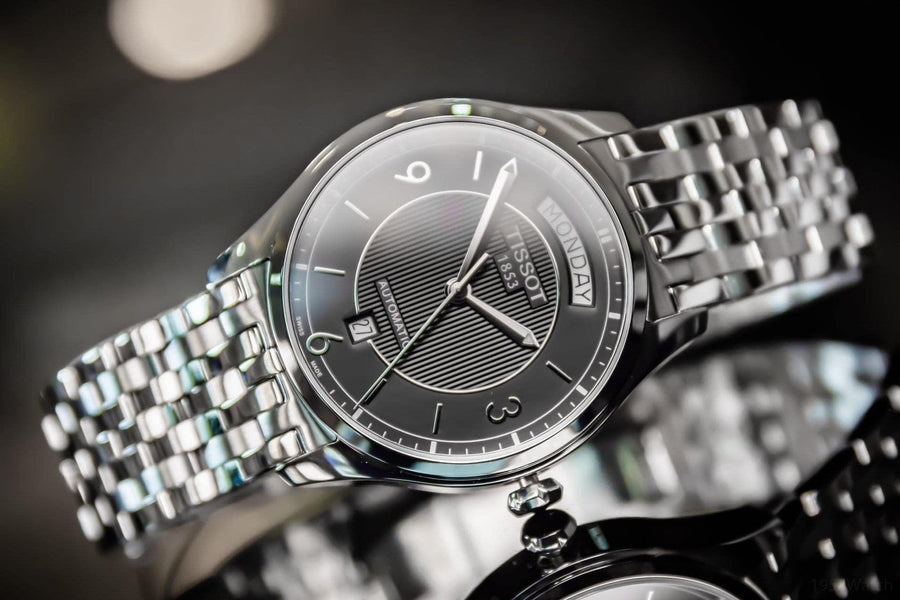 Tissot T Classic T One Automatic Black Dial Silver Steel Strap Watch For Men - T038.430.11.057.00