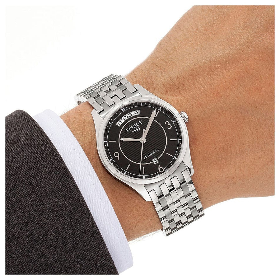 Tissot T Classic T One Automatic Black Dial Silver Steel Strap Watch For Men - T038.430.11.057.00