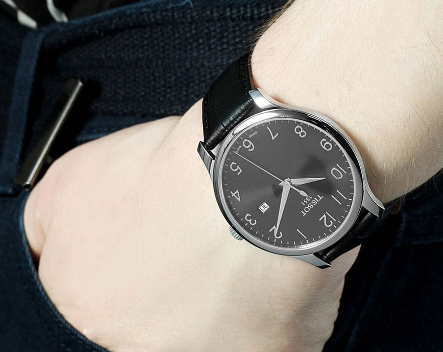 Tissot T Classic Tradition Black Dial Black Leather Strap Watch For Men - T063.610.16.052.00