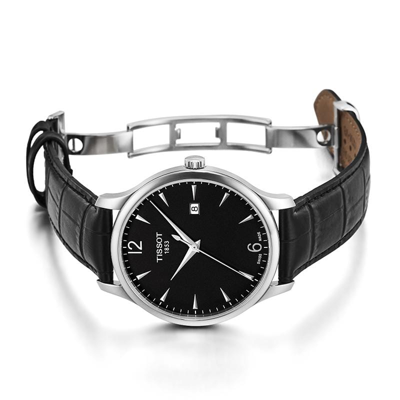 Tissot T Classic Tradition Black Dial Black Leather Strap Watch For Men - T063.610.16.057.00