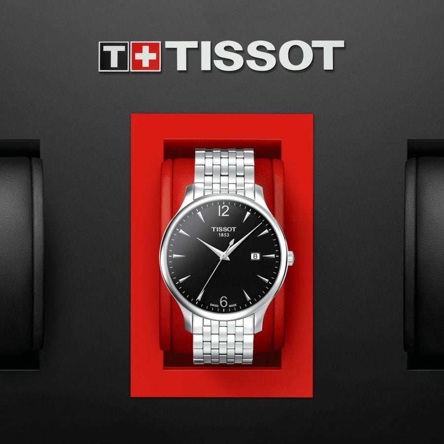 Tissot T Classic Tradition Black Dial Silver Steel Strap Watch For Men - T063.610.11.057.00