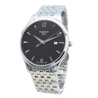 Tissot T Classic Tradition Black Dial Silver Steel Strap Watch For Men - T063.610.11.057.00