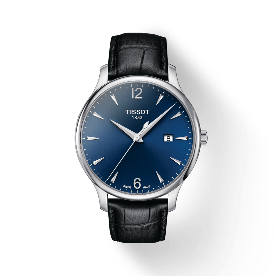 Tissot T Classic Tradition Blue Dial Black Leather Strap Watch For Men - T063.610.16.047.00