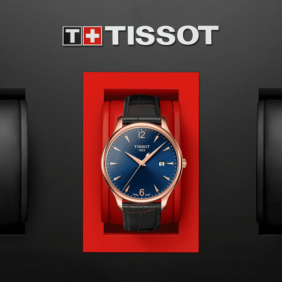 Tissot T Classic Tradition Blue Dial Brown Leather Strap Watch For Men - T063.610.36.047.00