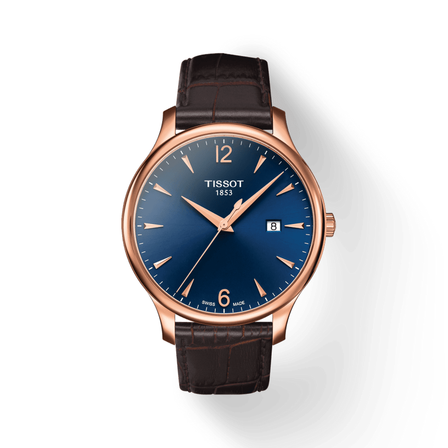 Tissot T Classic Tradition Blue Dial Brown Leather Strap Watch For Men - T063.610.36.047.00