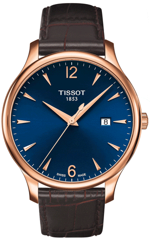 Tissot T Classic Tradition Blue Dial Brown Leather Strap Watch For Men - T063.610.36.047.00