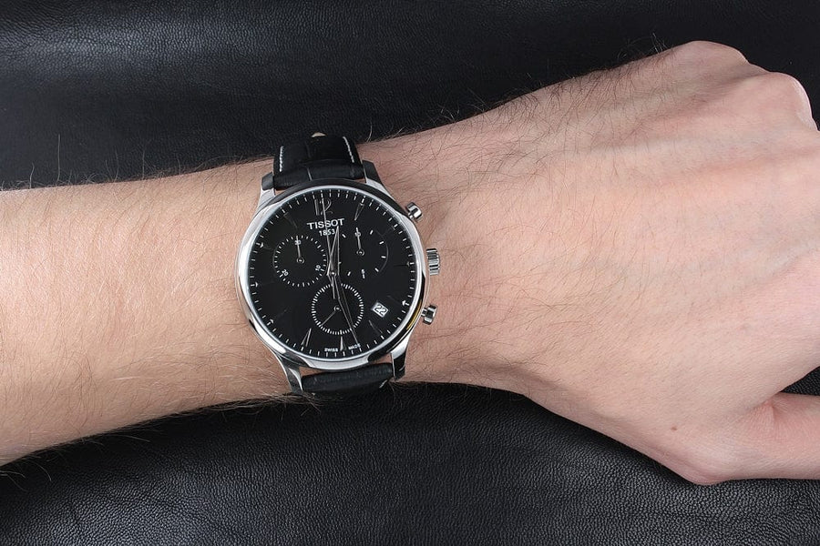 Tissot T Classic Tradition Chronograph Black Dial Black Leather Strap Watch For Men - T063.617.16.057.00