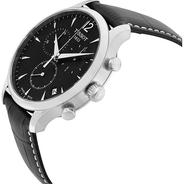 Tissot T Classic Tradition Chronograph Black Dial Black Leather Strap Watch For Men - T063.617.16.057.00