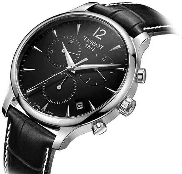 Tissot T Classic Tradition Chronograph Black Dial Black Leather Strap Watch For Men - T063.617.16.057.00