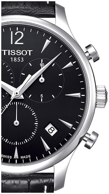 Tissot T Classic Tradition Chronograph Black Dial Black Leather Strap Watch For Men - T063.617.16.057.00
