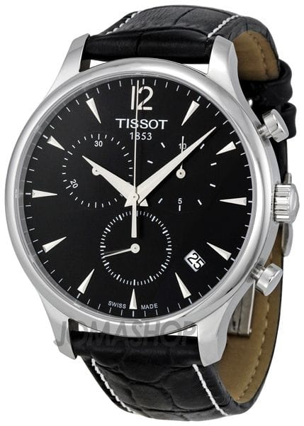 Tissot T Classic Tradition Chronograph Black Dial Black Leather Strap Watch For Men - T063.617.16.057.00