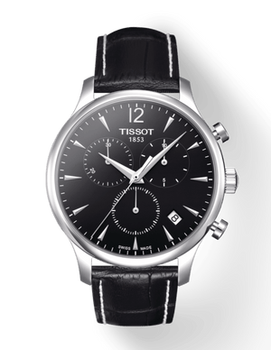 Tissot T Classic Tradition Chronograph Black Dial Black Leather Strap Watch For Men - T063.617.16.057.00
