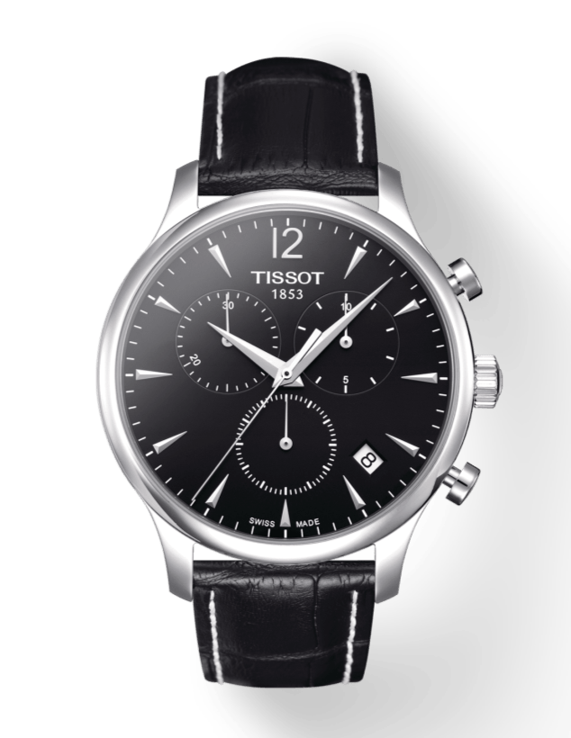 Tissot T Classic Tradition Chronograph Black Dial Black Leather Strap Watch For Men - T063.617.16.057.00