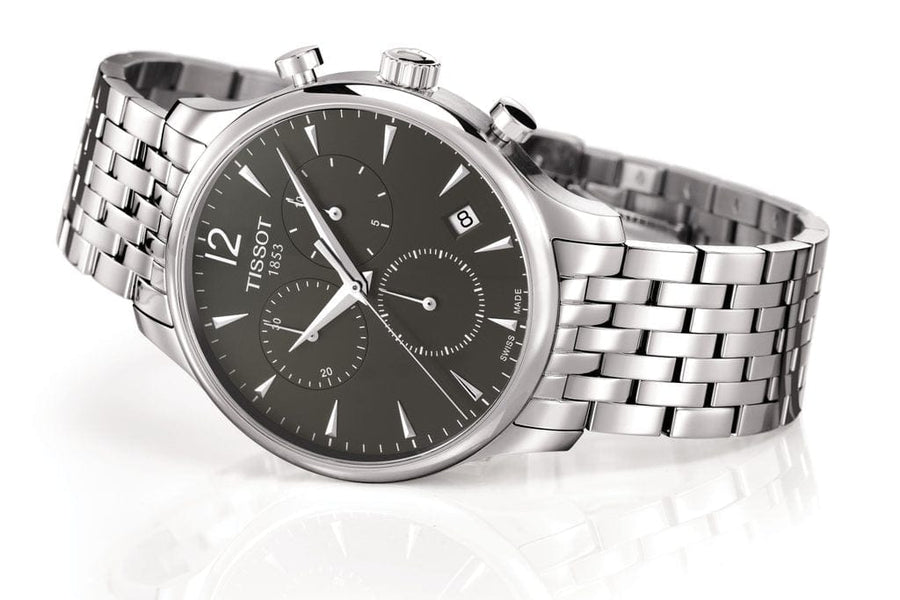 Tissot T Classic Tradition Chronograph Black Dial Silver Steel Strap Watch For Men - T063.617.11.067.00