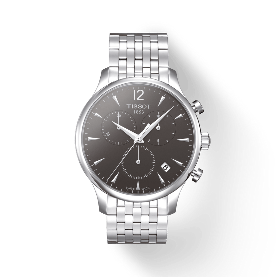 Tissot T Classic Tradition Chronograph Black Dial Silver Steel Strap Watch For Men - T063.617.11.067.00