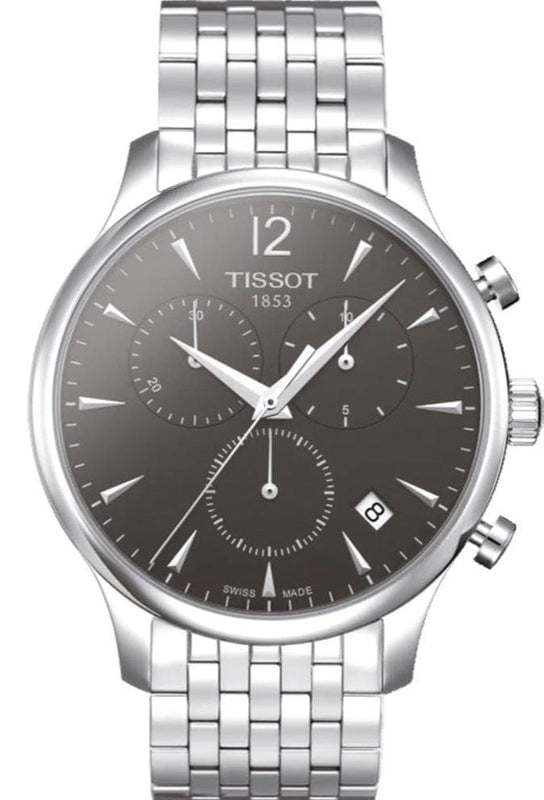 Tissot T Classic Tradition Chronograph Black Dial Silver Steel Strap Watch For Men - T063.617.11.067.00