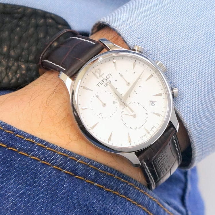 Tissot T Classic Tradition Chronograph White Dial Brown Leather Strap Watch For Men - T063.617.16.037.00
