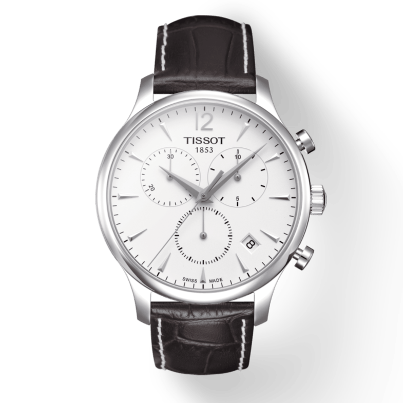 Tissot T Classic Tradition Chronograph White Dial Brown Leather Strap Watch For Men - T063.617.16.037.00