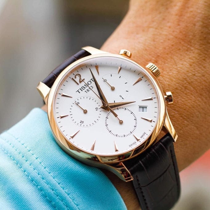 Tissot T Classic Tradition Chronograph White Dial Brown Leather Strap Watch For Men - T063.617.36.037.00