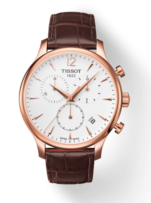 Tissot T Classic Tradition Chronograph White Dial Brown Leather Strap Watch For Men - T063.617.36.037.00