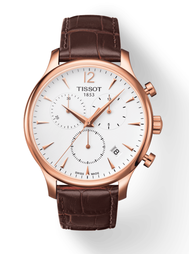 Tissot T Classic Tradition Chronograph White Dial Brown Leather Strap Watch For Men - T063.617.36.037.00