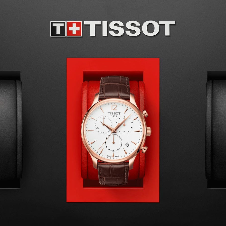 Tissot T Classic Tradition Chronograph White Dial Brown Leather Strap Watch For Men - T063.617.36.037.00