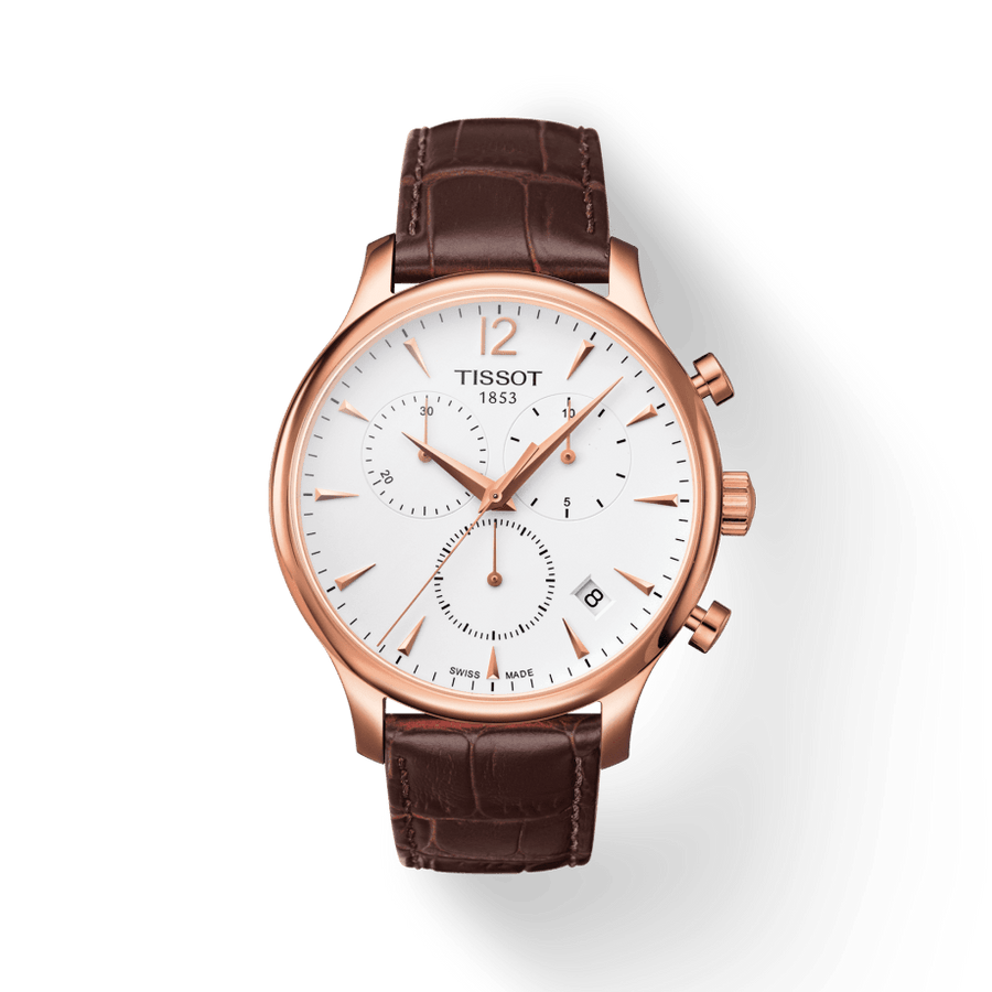 Tissot T Classic Tradition Chronograph White Dial Brown Leather Strap Watch For Men - T063.617.36.037.00