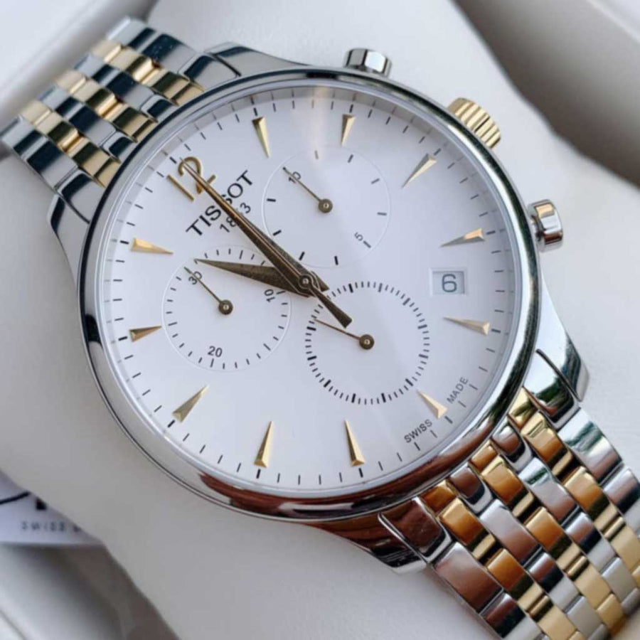 Tissot T Classic Tradition Chronograph White Dial Two Tone Steel Strap Watch For Men - T063.617.22.037.00