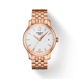 Tissot T Classic Tradition Lady White Dial Rose Gold Steel Strap Watch for Women - T063.210.33.037.00