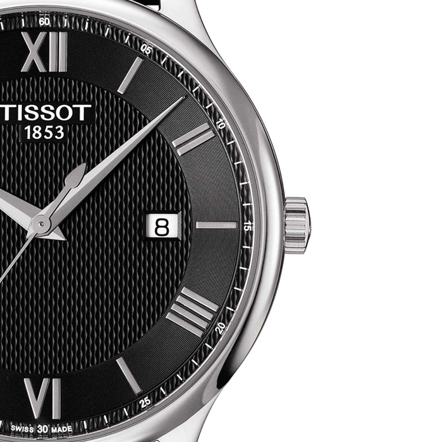 Tissot T Classic Tradition Quartz Black Dial Black Leather Strap Watch For Men - T063.610.16.058.00