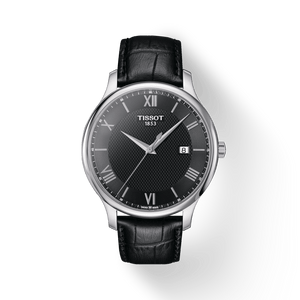 Tissot T Classic Tradition Quartz Black Dial Black Leather Strap Watch For Men - T063.610.16.058.00