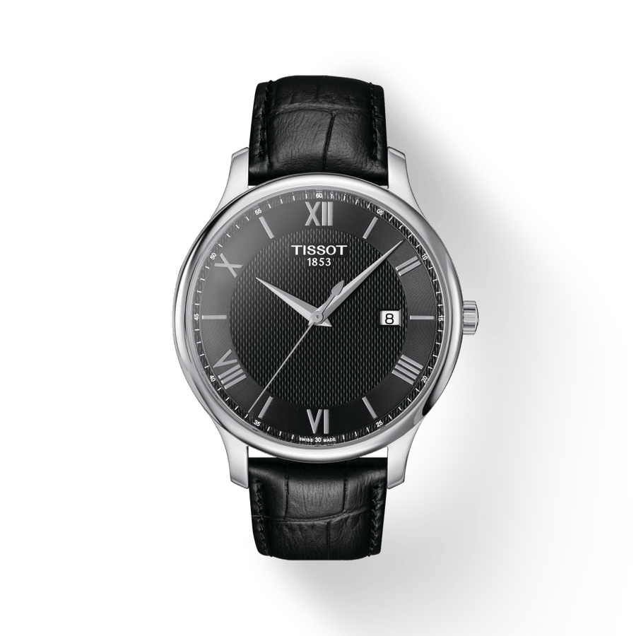 Tissot T Classic Tradition Quartz Black Dial Black Leather Strap Watch For Men - T063.610.16.058.00