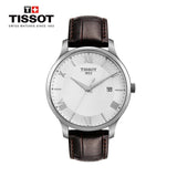 Tissot T Classic Tradition Silver Dial Brown Leather Strap Watch For Men - T063.610.16.038.00