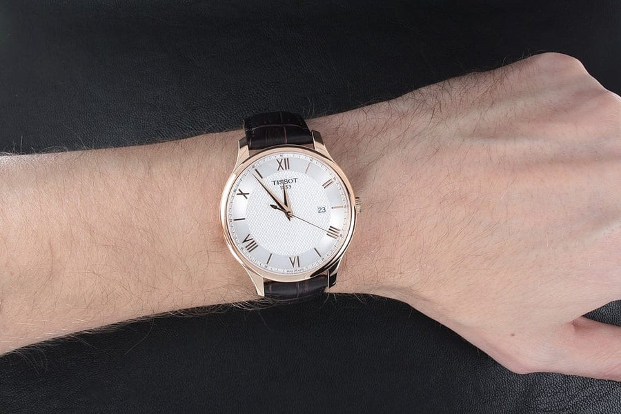 Tissot T Classic Tradition Silver Dial Brown Leather Strap Watch For Men - T063.610.36.038.00