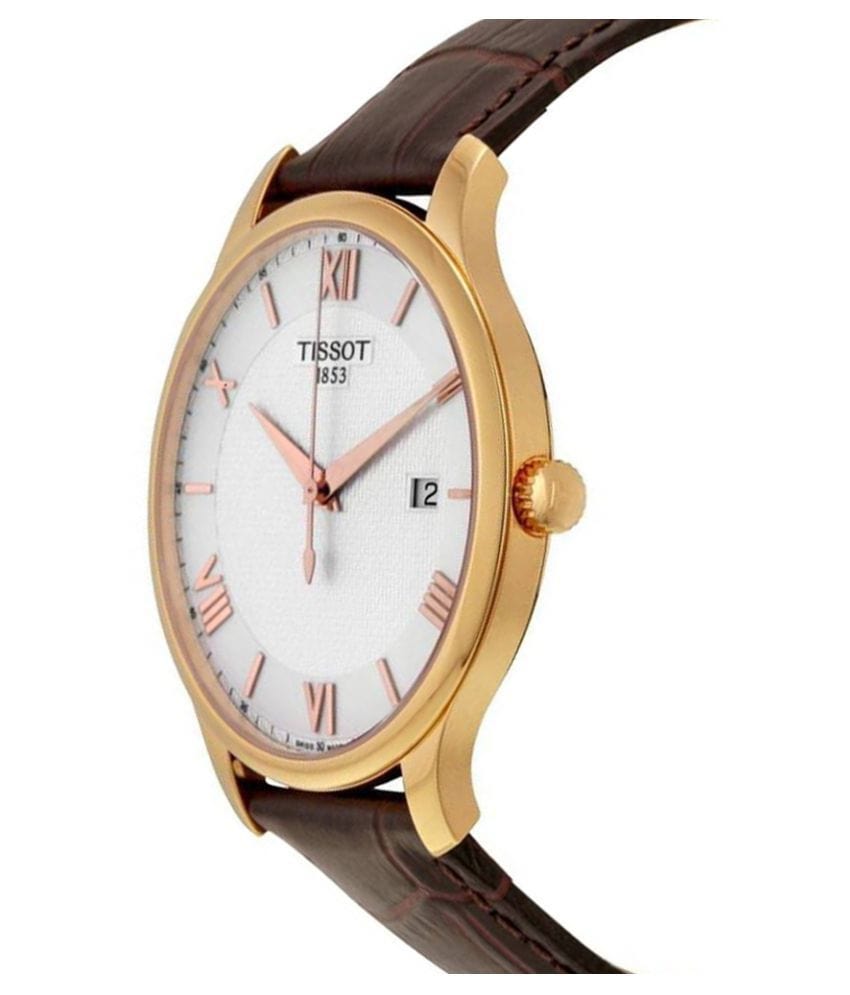 Tissot T Classic Tradition Silver Dial Brown Leather Strap Watch For Men - T063.610.36.038.00