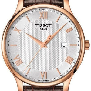 Tissot T Classic Tradition Silver Dial Brown Leather Strap Watch For Men - T063.610.36.038.00