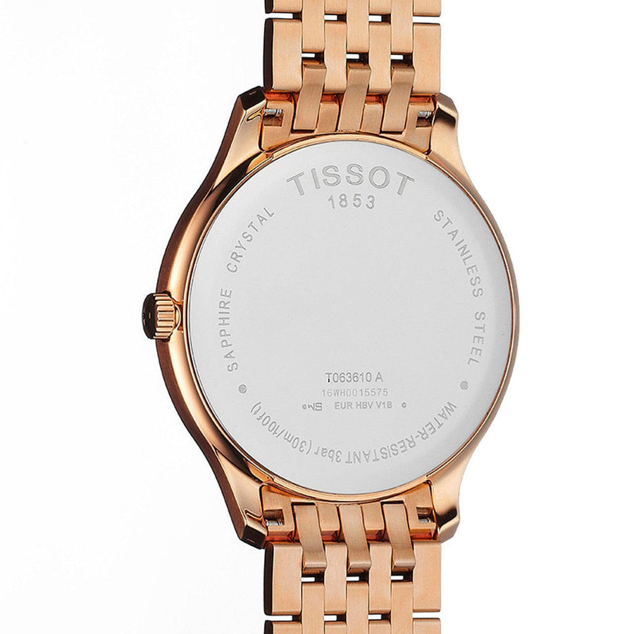 Tissot T Classic Tradition White Dial Rose Gold Steel Strap Watch For Women - T063.610.33.038.00