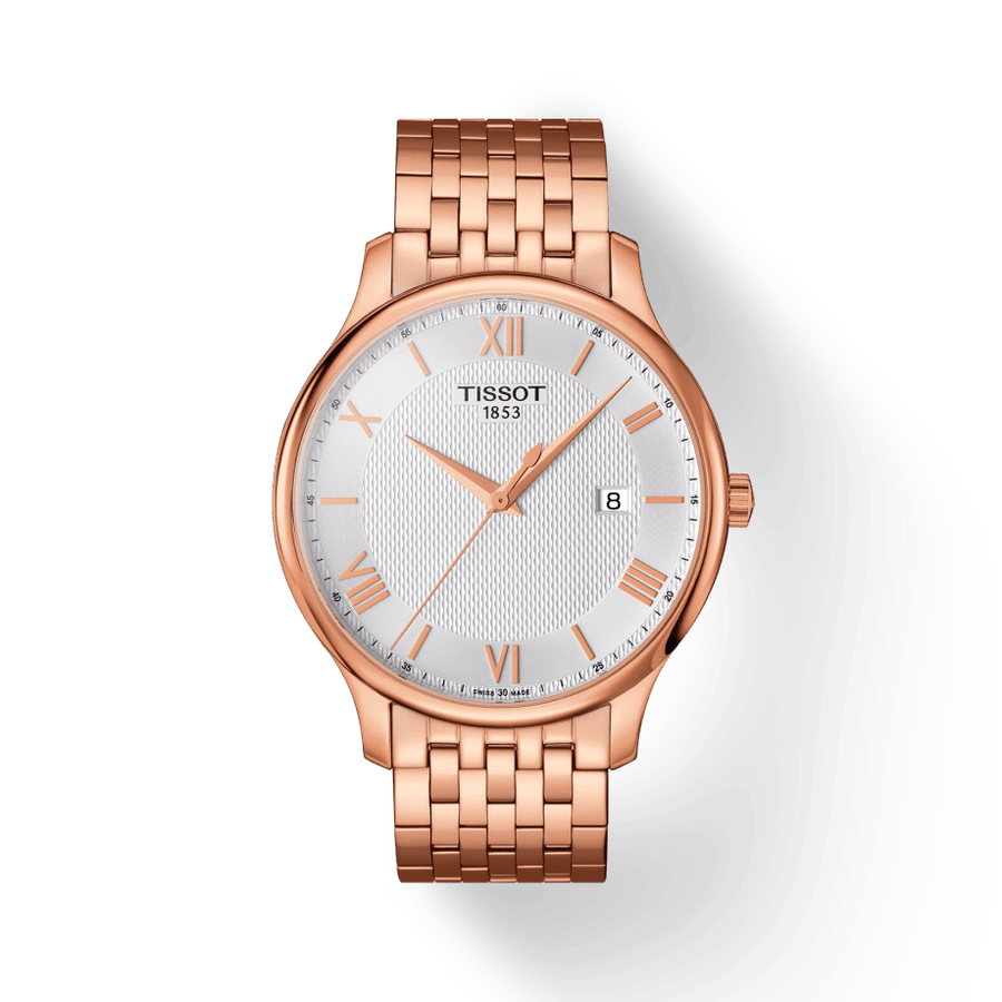 Tissot T Classic Tradition White Dial Rose Gold Steel Strap Watch For Women - T063.610.33.038.00