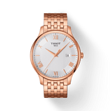 Tissot T Classic Tradition White Dial Rose Gold Steel Strap Watch For Women - T063.610.33.038.00
