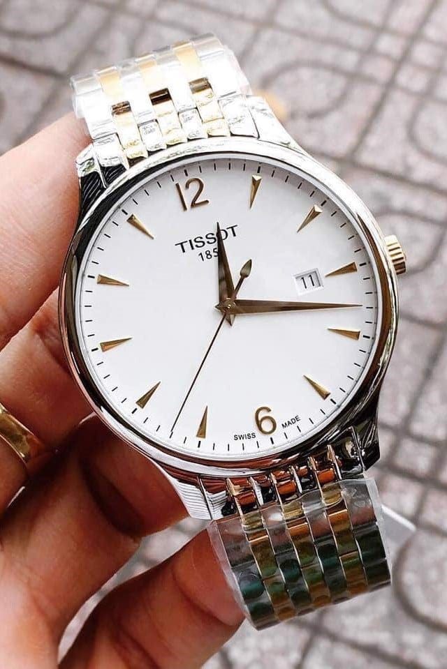 Tissot T Classic Tradition White Dial Two Tone Mesh Bracelet Watch For Men - T063.610.22.037.00