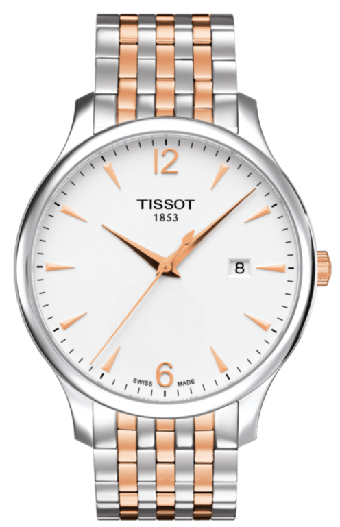 Tissot T Classic Tradition White Dial Two Tone Mesh Bracelet Watch For Men - T063.610.22.037.01