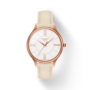 Tissot T Lady Bella Ora Round White Dial Beige Leather Strap Watch For Women - T103.210.36.018.00