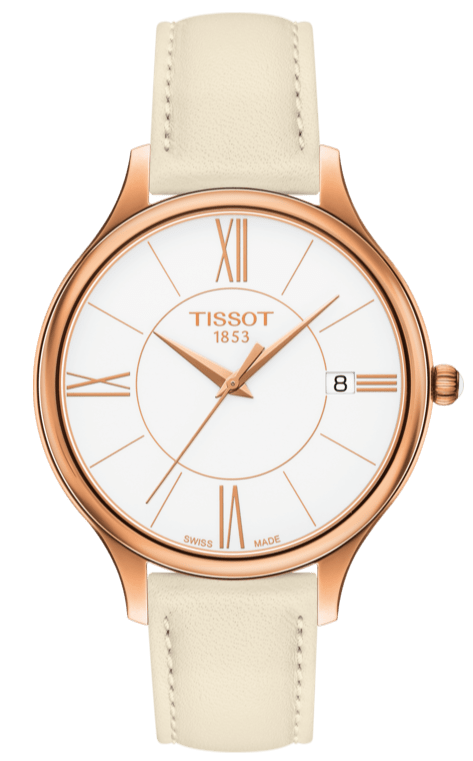 Tissot T Lady Bella Ora Round White Dial Beige Leather Strap Watch For Women - T103.210.36.018.00