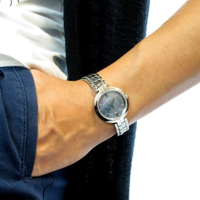 Tissot T Lady Flamingo Mother of Pearl Blue Dial Silver Steel Strap Watch For Women - T094.210.11.121.00