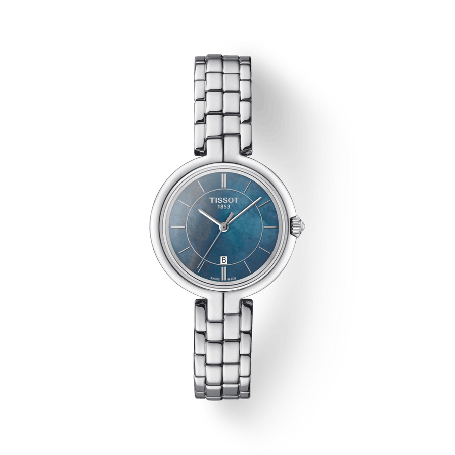Tissot T Lady Flamingo Mother of Pearl Blue Dial Silver Steel Strap Watch For Women - T094.210.11.121.00